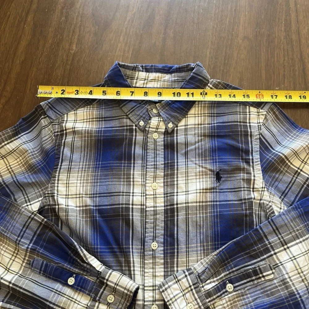 Vintage Ralph Lauren Mens XL Plaid Check Button Down Long Sleeve Shirt Blue